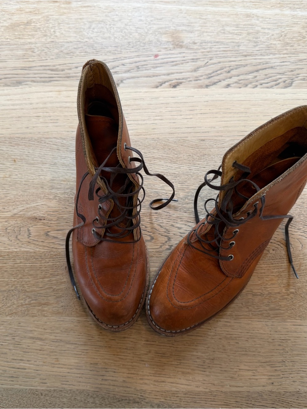 Red Wing Shoes Tan Leather Lace-Up Work Boots - Picture 4 of 9